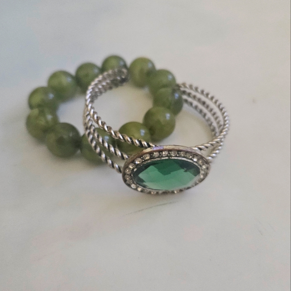 Bracelet Bundle Green Gemstone Bracelet & Green Stretch Bracelet Hippie Jewlery